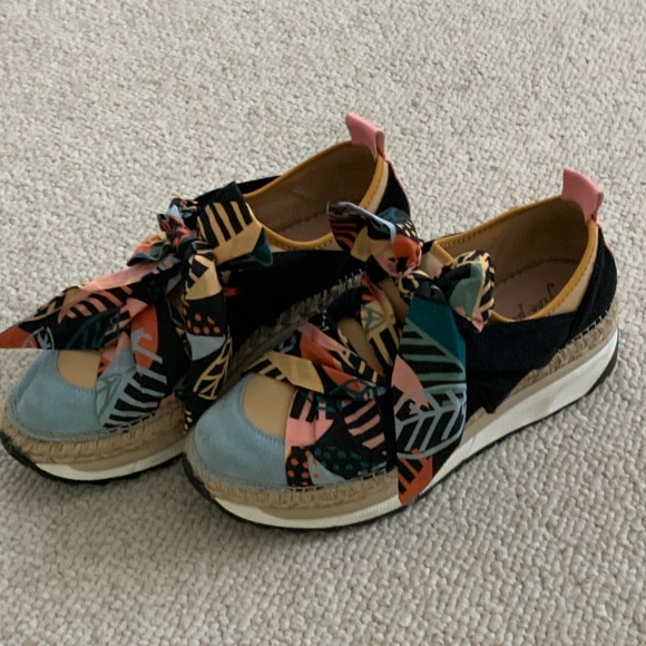 Free People Shoes - Free People Black Multicolor Espadrille Sneakers with Patterned Bow